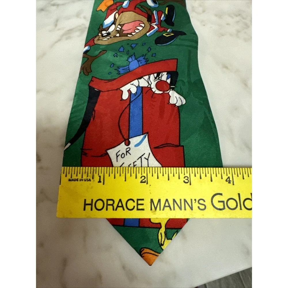 Looney Tunes Christmas tree Necktie vintage 1990s Bugs Bunny Santa tweety 58x4
